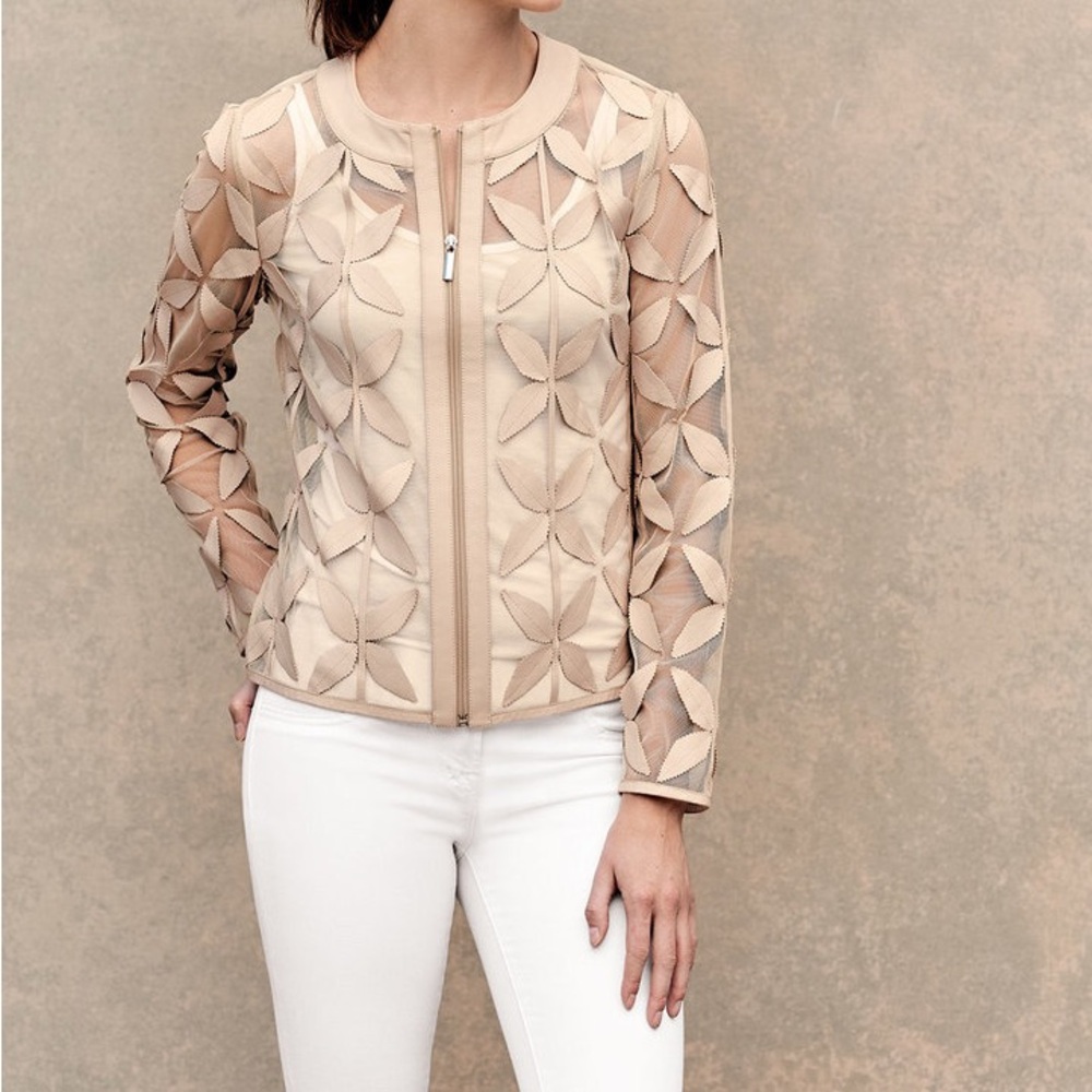🌟VINTAGE NWOT BAGATELLE LEATHER NEW LEAF MESH JACKET IN ECRU SIZE L - Picture 4 of 16